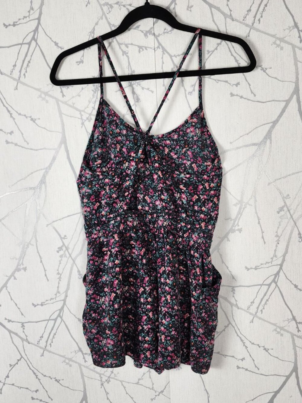 Wilfred Dark Floral 100% Silk Strappy Romper - Picture 4 of 6